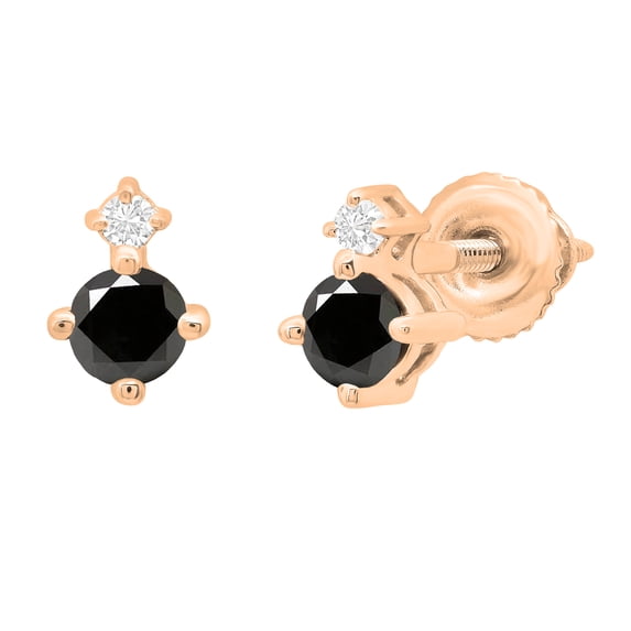 Dazzlingrock Collection 0.40 Carat (ctw) Round Black & White Diamond Screwback 2 Stone Stud Earrings for Women in 18K Rose Gold