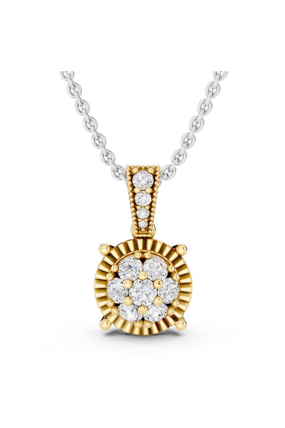 Collection 0.43 Ctw Round Lab Grown White Diamond Illusion Circle Cluster Pendant Necklace with 18 inch Silver Chain for Women in 18K Yellow Real Solid Gold