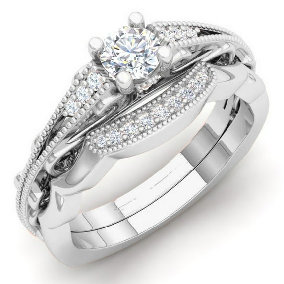 Dazzlingrock Collection 0.45 Carat (Ctw) 14K White Diamond Ladies Bridal Millgrain Engagement Ring 1/2 CT, White Gold, Size 7.5