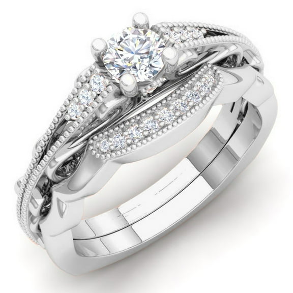 Dazzlingrock Collection 0.45 Carat (Ctw) 14K White Diamond Ladies Bridal Millgrain Engagement Ring 1/2 CT, White Gold, Size 7