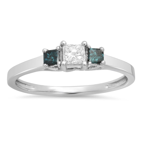 Dazzlingrock Collection 0.45 Carat (ctw) 10K Princess Diamond Ladies 3 Stone Engagement Ring 1/2 CT, White Gold, Size 5