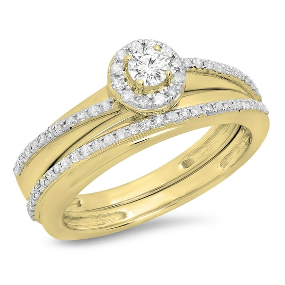 Dazzlingrock Collection 0.45 Carat (ctw) 10K Round Diamond Bridal Halo Style Engagement Ring Set 1/2 CT, Yellow Gold, Size 10