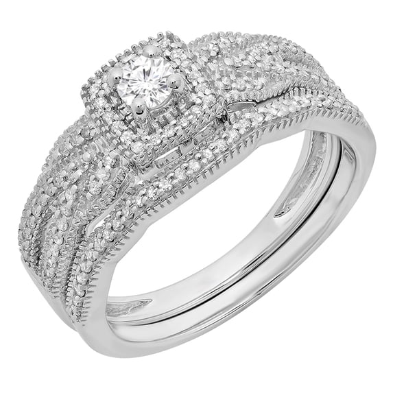 Dazzlingrock Collection 0.45 Carat (ctw) 10K Round Diamond Ladies Bridal Halo Engagement Ring Set 1/2 CT, White Gold, Size 7.5