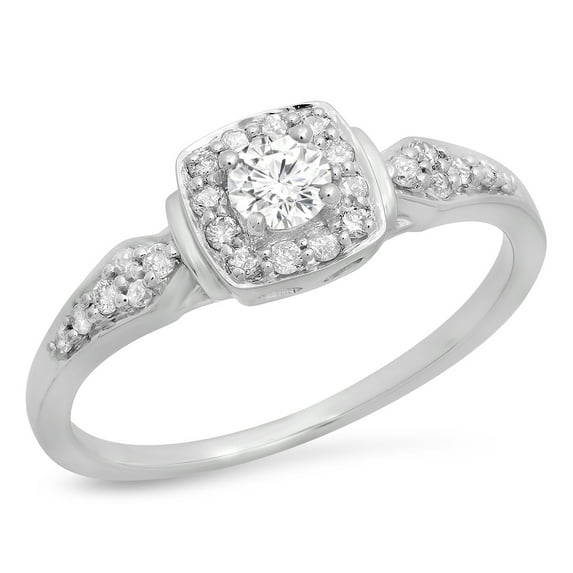 Dazzlingrock Collection 0.45 Carat (ctw) 10K Round White Diamond Halo Style Bridal Engagement Ring 1/2 CT, White Gold, Size 8.5