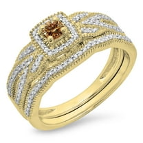 Dazzlingrock Collection 0.45 Carat (ctw) 10K White & Champagne Diamond Halo Engagement Ring Set 1/2 CT, Yellow Gold, Size 6