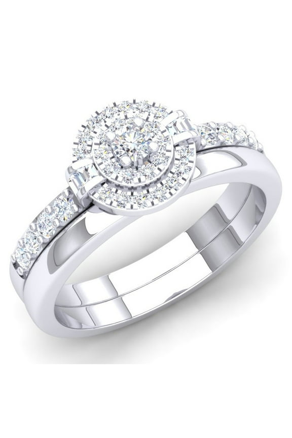 Collection 0.45 Carat (ctw) 10K White Diamond Ladies Bridal Halo Engagement Ring Set 1/2 CT, White Gold, Size 4