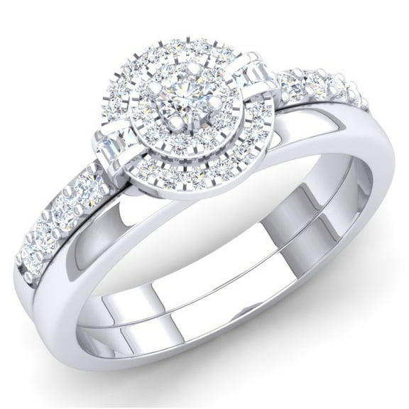 Dazzlingrock Collection 0.45 Carat (ctw) 10K White Diamond Ladies Bridal Halo Engagement Ring Set 1/2 CT, White Gold, Size 7