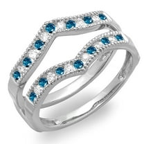 Dazzlingrock Collection 0.45 Carat (ctw) 10k Blue & White Diamond Millgrain Wedding Double Band 1/2 CT, White Gold, Size 7.5