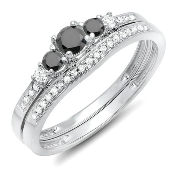 Dazzlingrock Collection 0.45 Carat (ctw) 10k Round Black & White Diamond Ladies 5 Stone Engagement Ring Set, White Gold, Size 6
