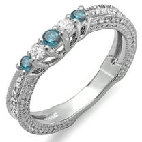 Dazzlingrock Collection 0.45 Carat (ctw) 10k Round Blue & White Diamond Wedding Band Guard Enhancer Ring, White Gold, Size 8.5