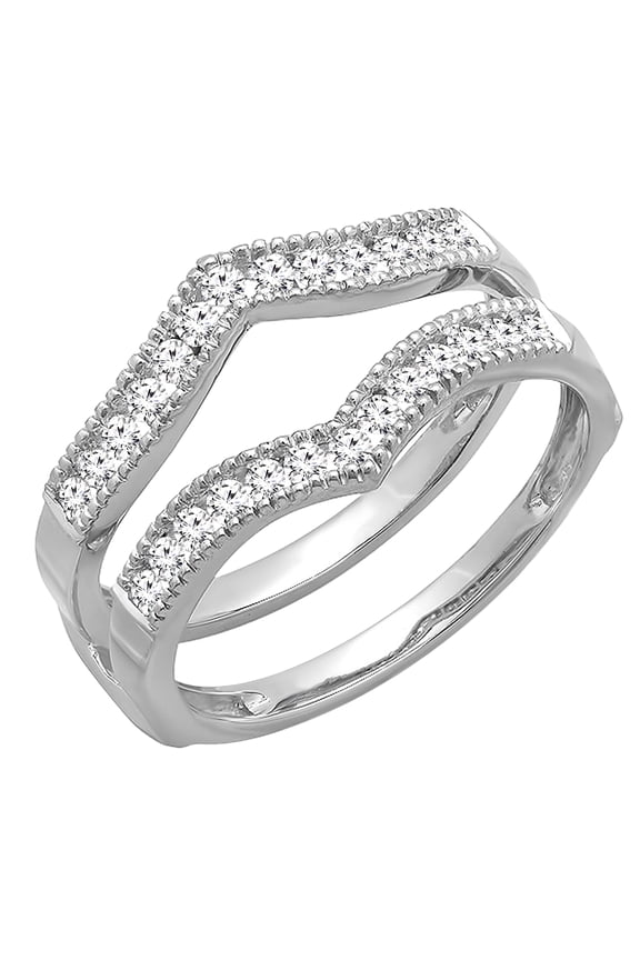 Collection 0.45 Carat (ctw) 10k Round Diamond Millgrain Anniversary Guard Double Band 1/2 CT, White Gold, Size 8.5