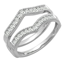 Dazzlingrock Collection 0.45 Carat (ctw) 10k Round Diamond Millgrain Anniversary Guard Double Band 1/2 CT, White Gold, Size 8