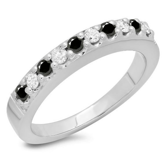 Dazzlingrock Collection 0.45 Carat (ctw) 14K Black & White Diamond Ladies Wedding Stackable Band 1/2 CT, White Gold, Size 4