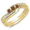 thumbnail image 1 of Dazzlingrock Collection 0.45 Carat (ctw) 14K Champagne & White Diamond 3 Stone Engagement Ring Set 1/2 CT, Yellow Gold, Size 4, 1 of 1