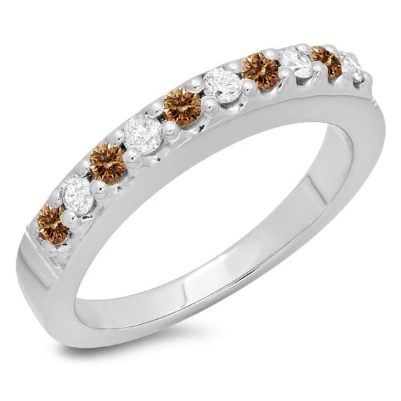 Dazzlingrock Collection 0.45 Carat (ctw) 14K Champagne & White Diamond Wedding Stackable Band 1/2 CT, White Gold, Size 10