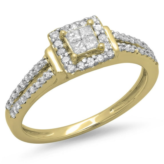 Dazzlingrock Collection 0.45 Carat (ctw) 14K Princess & Round Cut Diamond Split Shank Bridal Ring 1/2 CT, Yellow Gold, Size 7