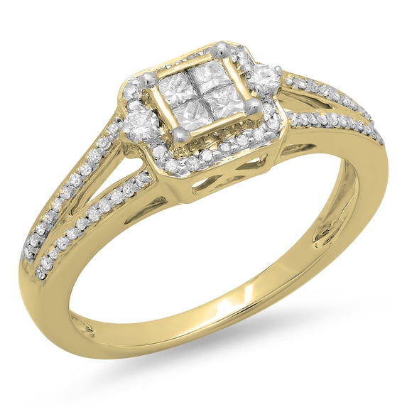 Dazzlingrock Collection 0.45 Carat (ctw) 14K Princess & Round Cut Diamond Split Shank Bridal Ring 1/2 CT, Yellow Gold, Size 9