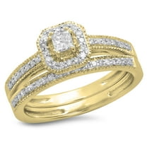 Dazzlingrock Collection 0.45 Carat (ctw) 14K Princess & Round White Diamond Halo Bridal Ring Set 1/2 CT, Yellow Gold, Size 4.5