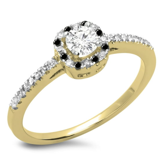 Dazzlingrock Collection 0.45 Carat (ctw) 14K Round Black & White Diamond Halo Engagement Ring 1/2 CT, Yellow Gold, Size 7.5
