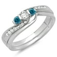 thumbnail image 1 of Dazzlingrock Collection 0.45 Carat (ctw) 14K Round Blue & White Diamond Swirl 3 Stone Ring Set 1/2 CT, White Gold, Size 7.5, 1 of 1