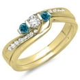 thumbnail image 1 of Dazzlingrock Collection 0.45 Carat (ctw) 14K Round Blue & White Diamond Swirl 3 Stone Ring Set 1/2 CT, Yellow Gold, Size 10, 1 of 1