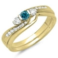 thumbnail image 1 of Dazzlingrock Collection 0.45 Carat (ctw) 14K Round Blue & White Diamond Swirl 3 Stone Ring Set 1/2 CT, Yellow Gold, Size 6, 1 of 1