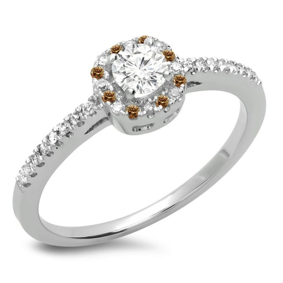 Dazzlingrock Collection 0.45 Carat (ctw) 14K Round Champagne & White Diamond Halo Engagement Ring 1/2 CT, White Gold, Size 9.5