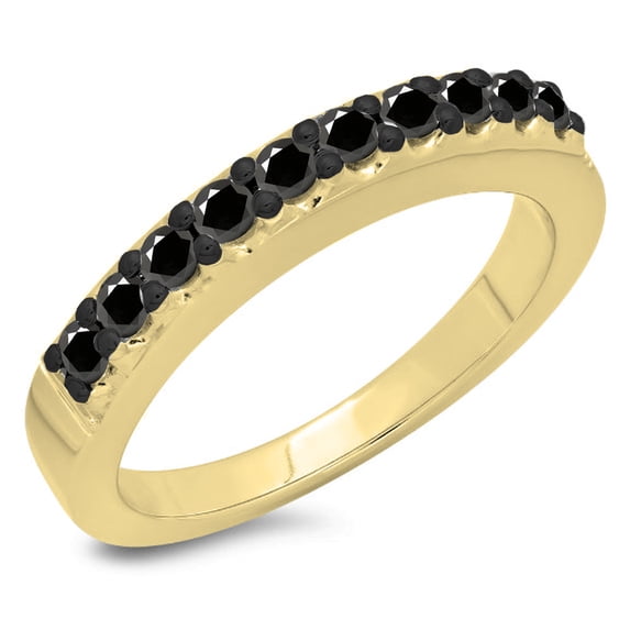Dazzlingrock Collection 0.45 Carat (ctw) 14K Round Cut Black Diamond Ladies Wedding Stackable Band 1/2 CT, Yellow Gold, Size 7
