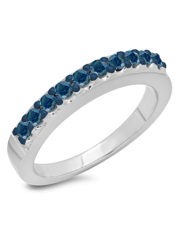 Collection 0.45 Carat (ctw) 14K Round Cut Blue Diamond Ladies Wedding Stackable Band 1/2 CT, White Gold, Size 9