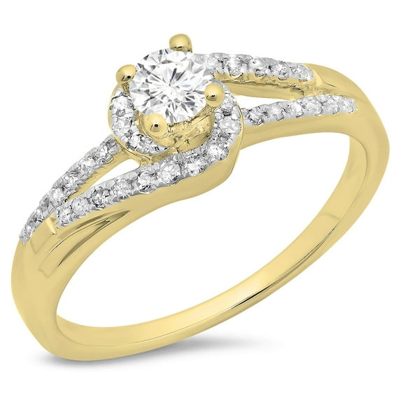 Dazzlingrock Collection 0.45 Carat (ctw) 14K Round Cut Diamond Twisted Split Shank Engagement Ring 1/2 CT, Yellow Gold, Size 8.5