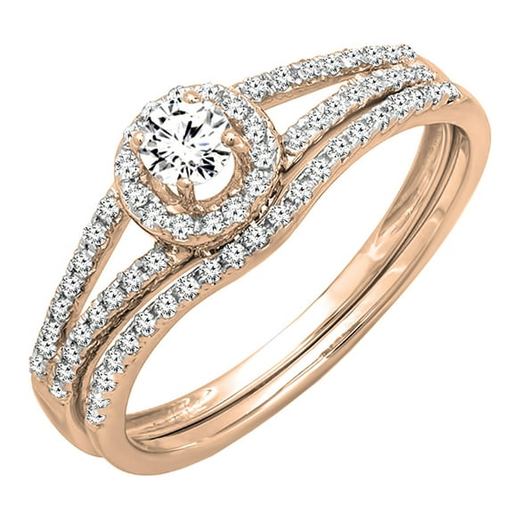 Dazzlingrock Collection 0.45 Carat (ctw) 14K Round Diamond Bridal Halo Engagement Ring Set 1/2 CT, Rose Gold, Size 7.5