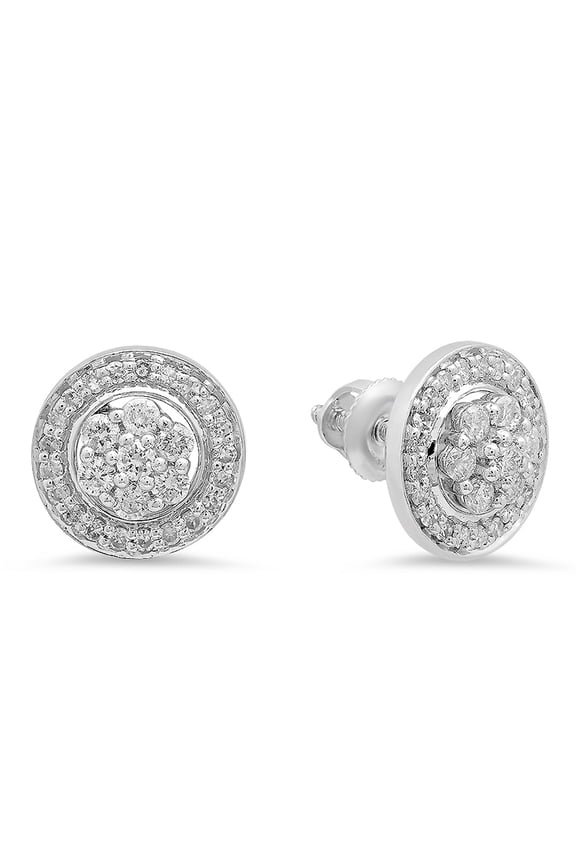 Collection 0.45 Carat (ctw) 14K Round Diamond Halo Style Stud Earrings With Removable Jackets 1/2 CT, White Gold