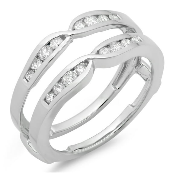 Dazzlingrock Collection 0.45 Carat (ctw) 14K Round Diamond Ladies Anniversary Guard Double Ring 1/2 CT, White Gold, Size 5.5