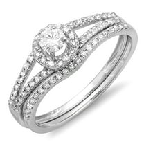 Dazzlingrock Collection 0.45 Carat (ctw) 14K Round Diamond Ladies Bridal Halo Engagement Ring Set 1/2 CT, White Gold, Size 6.5