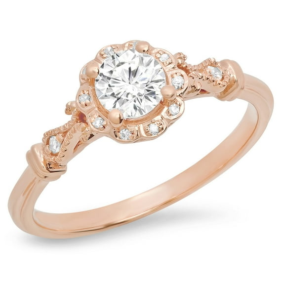Dazzlingrock Collection 0.45 Carat (ctw) 14K Round White Diamond Bridal Halo Engagement Ring 1/2 CT, Rose Gold, Size 6.5