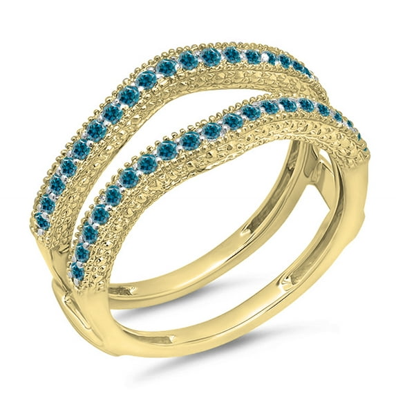 Dazzlingrock Collection 0.45 Carat (ctw) 14k Blue Diamond Wedding Millgrain Guard Double Ring 1/2 CT, Yellow Gold, Size 6.5