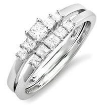 Dazzlingrock Collection 0.45 Carat (ctw) 14k Princess 5 Stone Diamond Ladies Bridal Engagement Ring Set Matching Band 1/2 CT, White Gold, Size 9