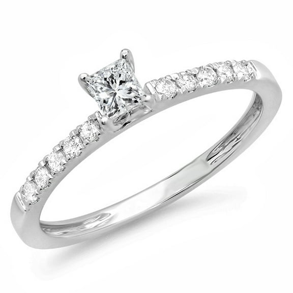 Dazzlingrock Collection 0.45 Carat (ctw) 14k Princess and Round Diamond Ladies Solitaire With Accents Bridal Engagement Ring 1/2 CT, White Gold, Size 8