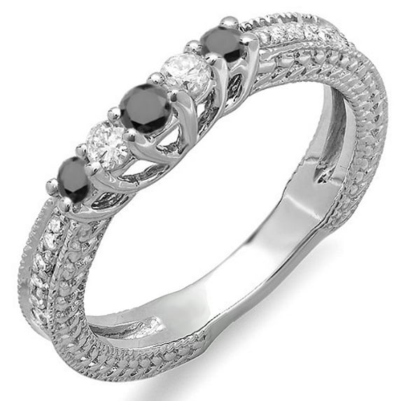 Dazzlingrock Collection 0.45 Carat (ctw) 14k Round Black And White Diamond Ladies Anniversary Wedding Band Guard Enhancer Ring 1/2 CT, White Gold