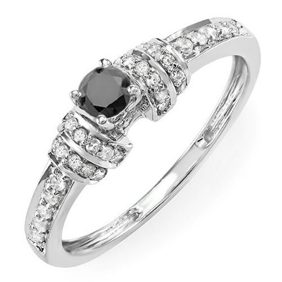 Dazzlingrock Collection 0.45 Carat (ctw) 14k Round Black And White Diamond Ladies Engagement Bridal Ring 1/2 CT, White Gold, Size 6.5