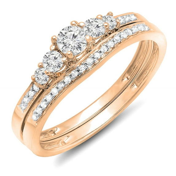 Dazzlingrock Collection 0.45 Carat (ctw) 14k Round Diamond Ladies 5 Stone Bridal Engagement Ring Matching Band Set 1/2 CT, Rose Gold, Size 8.5