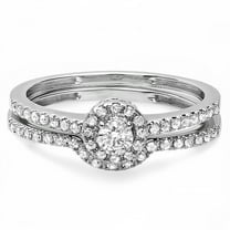 Dazzlingrock Collection 0.45 Carat (ctw) 14k Round Diamond Ladies Halo Style Bridal Engagement Ring Matching Band Set 1/2 CT, White Gold, Size 5.5