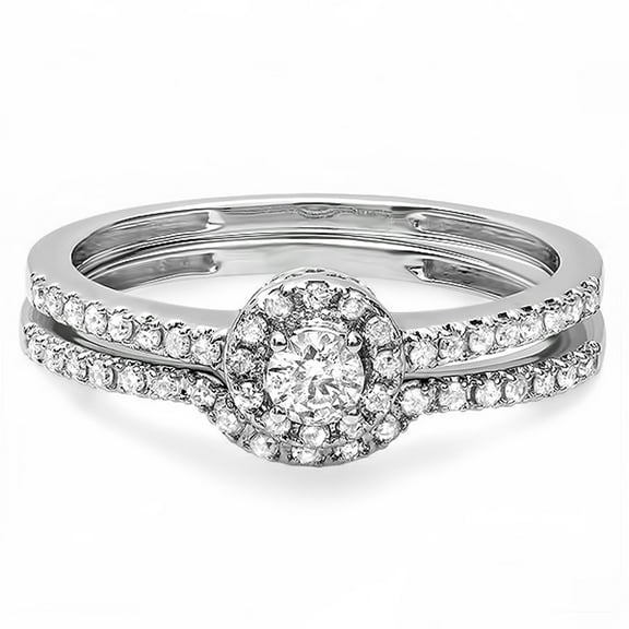 Dazzlingrock Collection 0.45 Carat (ctw) 14k Round Diamond Ladies Halo Style Bridal Engagement Ring Matching Band Set 1/2 CT, White Gold, Size 5.5