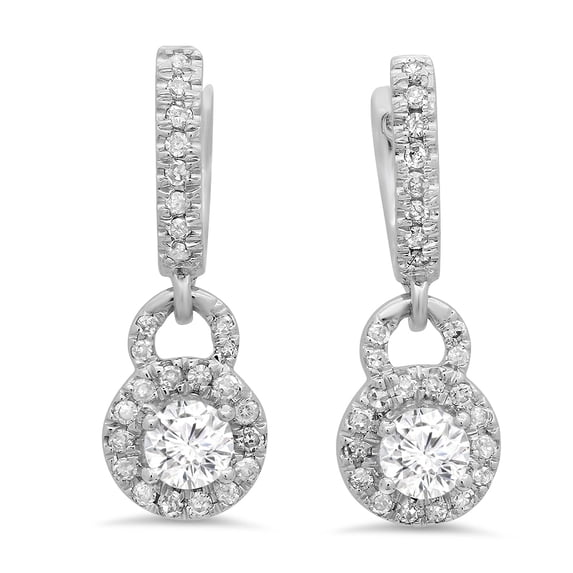 Dazzlingrock Collection 0.45 Carat (ctw) 18K Round White Diamond Ladies Halo Style Dangling Drop Earrings 1/2 CT, White Gold