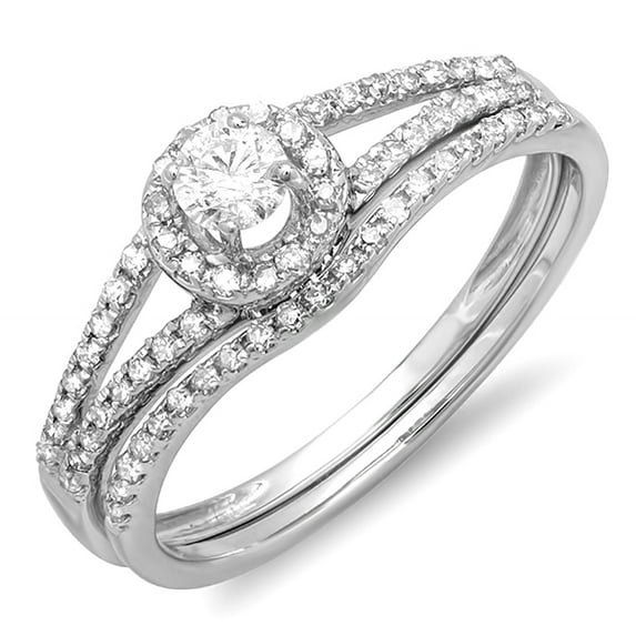 Dazzlingrock Collection 0.45 Carat (ctw) 18k Round Diamond Ladies Bridal Halo Style Engagement Ring With Wedding Band Set 1/2 CT, White Gold, Size 5