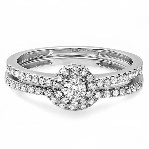 Dazzlingrock Collection 0.45 Carat (ctw) 18k Round Diamond Ladies Halo Style Bridal Engagement Ring Set, White Gold, Size 6