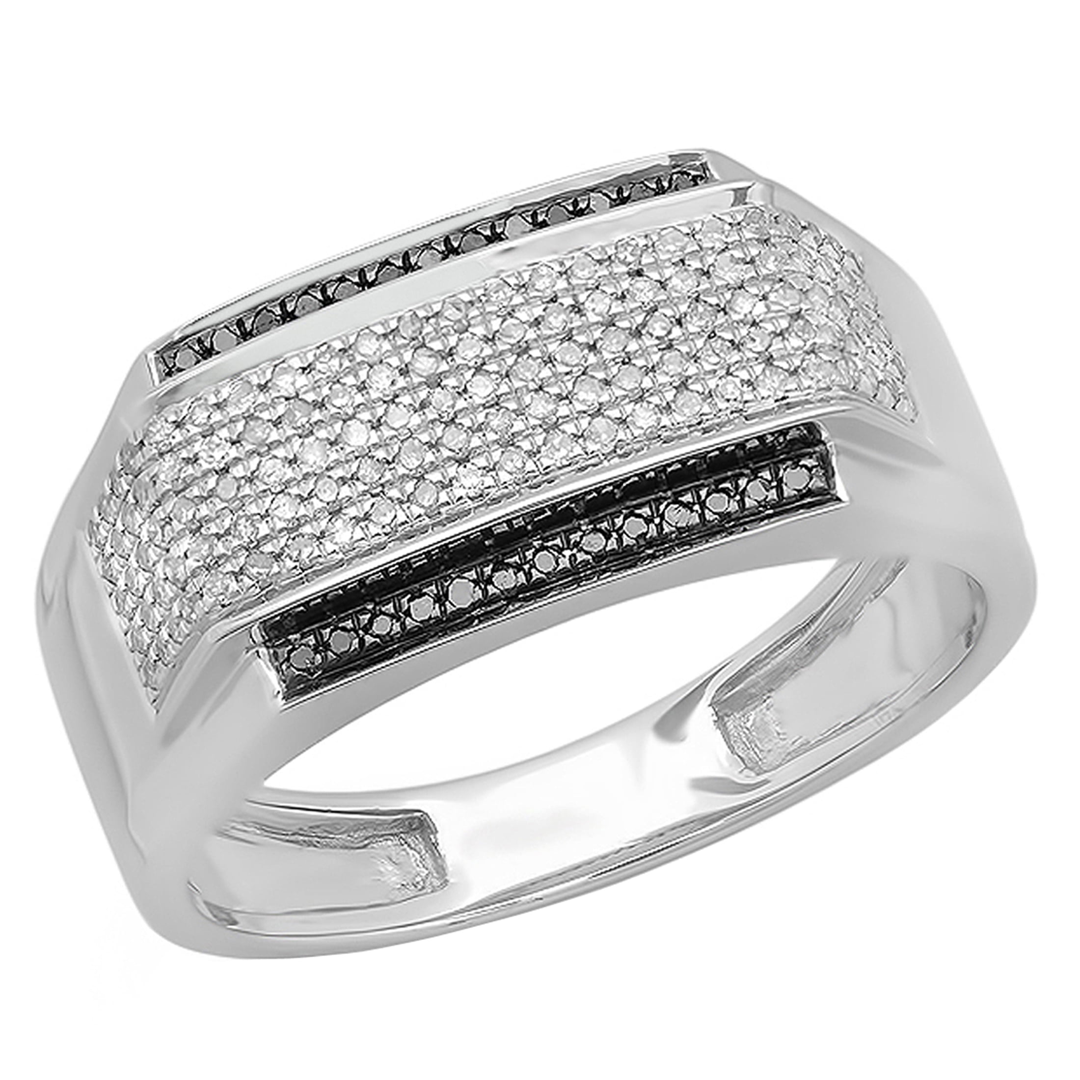 Dazzlingrock Collection 0.45 Carat (ctw) Round Black & White Diamond Hip Hop Flashy Ring for Men in 10K White Gold, Size 7