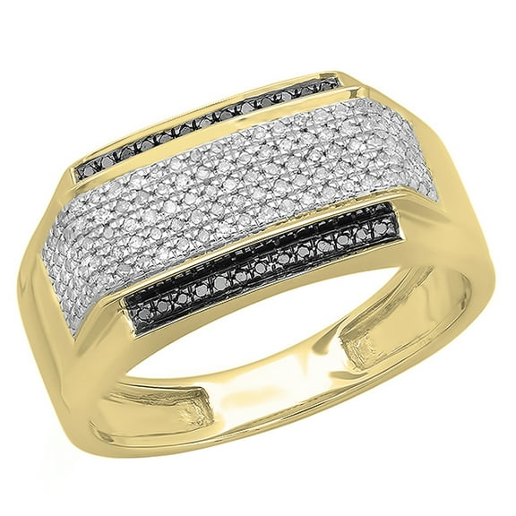 Dazzlingrock Collection 0.45 Carat (ctw) Round Black & White Diamond Hip Hop Flashy Ring for Men in 14K Yellow Gold, Size 10