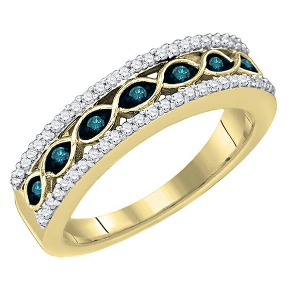 Dazzlingrock Collection 0.45 Carat (ctw) Round White & Blue Diamond Anniversary Wedding Band for Women in 14K Yellow Gold, Size 8