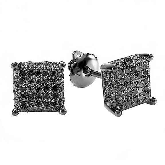 Dazzlingrock Collection 0.48 CT Round Black Diamond Hip Hop Stud Earrings for Men, Sterling Silver
